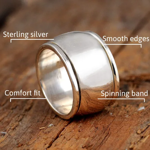 Vista 5 de Boho-Magic Anillo giratorio de plata de ley 925 para mujer, anillo de cúpula ancha, Metal, no aplica