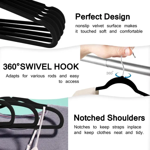 Vista 2 de Perchas de Terciopelo para Ropa (Paquete de 50) Resistentes y Duraderas Perchas para Trajes Perchas de Colores Vibrantes Ligeras que Ahorran Espacio