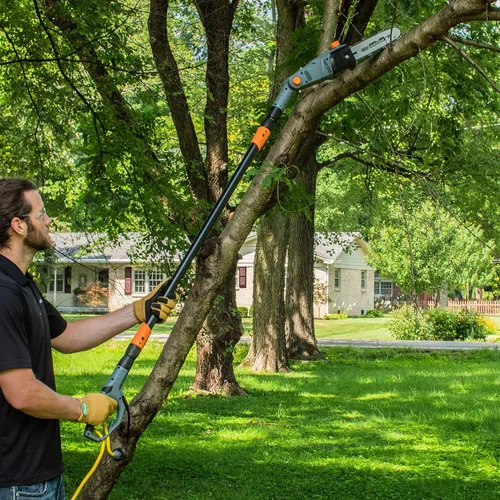 Vista 5 de Scotts Outdoor Power Tools PS45010S - Sierra de poste eléctrica con cable de 10 pulgadas, 8 amperios, cabeza ajustable, barra y cadena Oregon