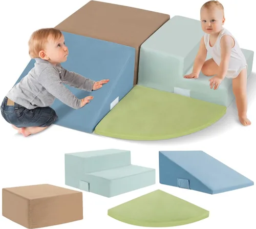 Vista 8 de CAPAKIDS Juguetes grandes de escalada para niños pequeños de 4 piezas para interiores, bloques de espuma con velcro, clásico Uso en interiores