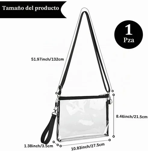 Vista 2 de Bolsa transparente para eventos de estadio, bolsa cruzada transparente de PVC transparente, bolso impermeable transparente con correa ajustable