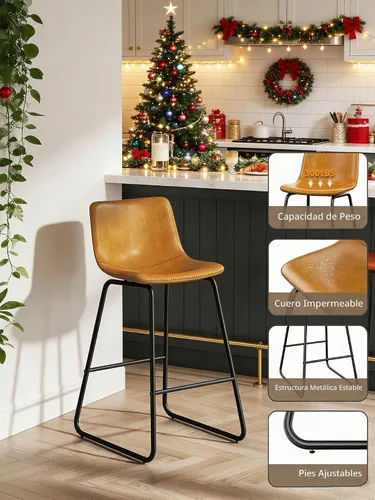 Vista 4 de Bar Stools Set of 2, 26 Inches Counter Height Barstools (Brown)