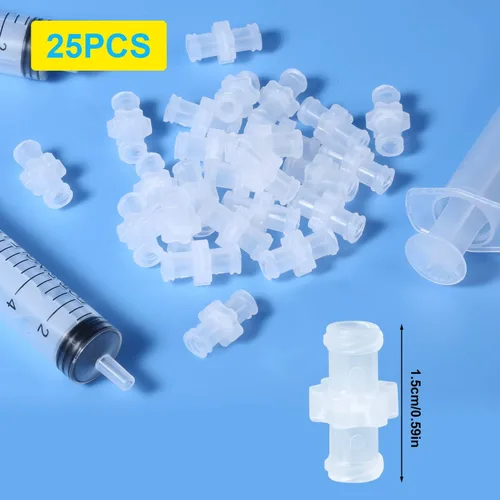 Vista 2 de Adaptador de jeringa de 25 piezas, kit de conector de acoplador Luer Lock Luer hembra transparente a adaptador de acoplador de jeringa