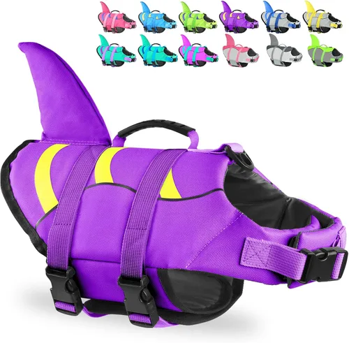 Vista 20 de Chaleco salvavidas para perros de Fragralley Shark, chaleco salvavidas ajustable para perros con aleta de tiburón, adecuado para perros pequeños