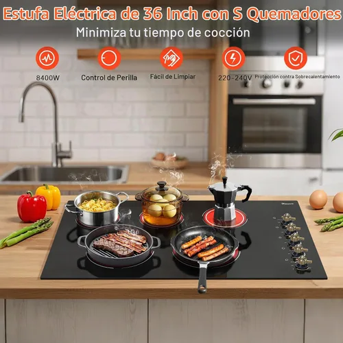 Vista 4 de Estufa eléctrica 34,25 pulgadas 5 quemadores 8400W de alta 5 quemadores 36 pulgadas