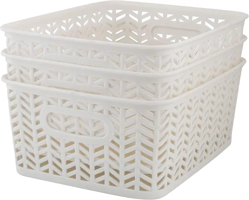 Vista 21 de Simplify Paquete de 3 cestas de almacenamiento pequeñas en espiga, dimensiones: 10 x 8 x 4 pulgadas, diseño de espiga, peso ligero, ideal para baño