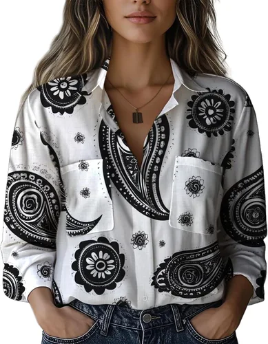 Vista 20 de Summer Tops for Women Lightweight Button Flowy Shirts Boho Long Sleeve Blouses Casual Clothes with Pockets