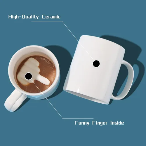 Vista 3 de ZFBIRD Taza de café de cerámica con el dedo medio, divertida taza grosera para adultos, regalo de broma para hombres y mujeres, ideal para Navidad