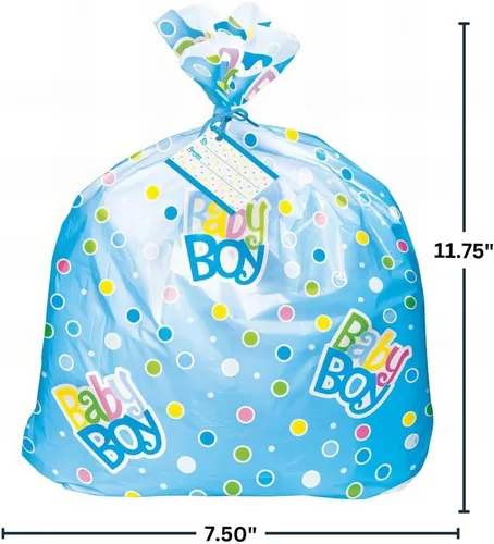 Vista 2 de Bolsa de regalo extragrande con lunares azules para baby shower, 44 x 36 pulgadas (1 unidad), ideal para grandes regalos y paquetes.