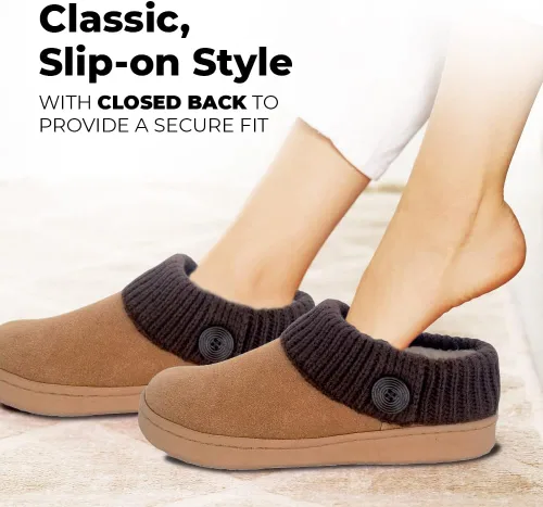 Vista 5 de Clarks Pantuflas de gamuza con cuello de suéter de punto para mujer, forro de piel sintética para interiores y exteriores, suela TPR y plantilla