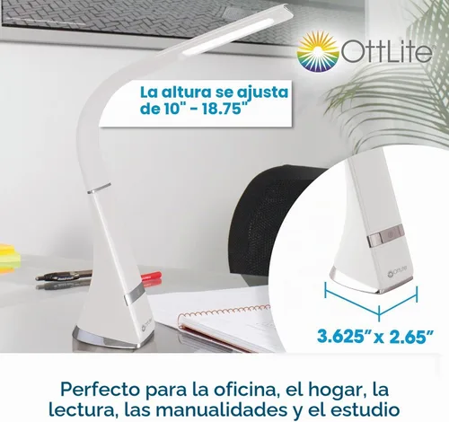 Vista 5 de OttLite Lámpara de escritorio LED recargable con tecnología ClearSun LED - Portátil, regulable y cuello de cisne flexible - Lámpara de tarea apta