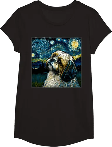 Vista 3 de Camiseta Surrealism Starry Night Shih Tzu Dog
