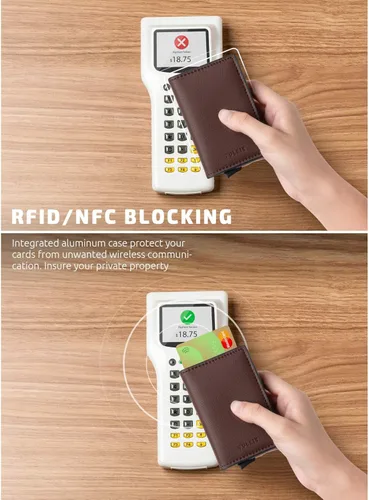 Vista 3 de VULKIT Tarjetero RFID Bloqueo de Cuero Automático Pop Up Cartera Aluminio Slim Pocket Tarjeta de Visita