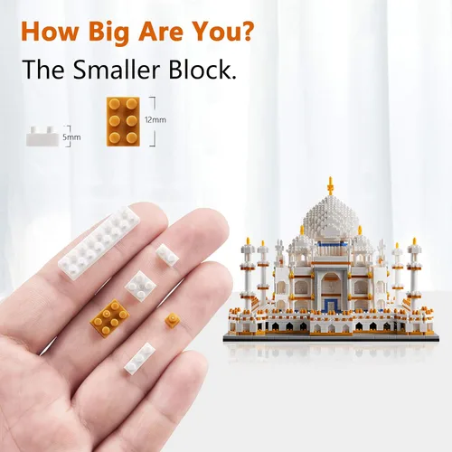 Vista 3 de Juego de construcción de micro minibloques de arquitectura Taj Mahal, colección de puntos de referencia, kits de modelo, juguetes de idea