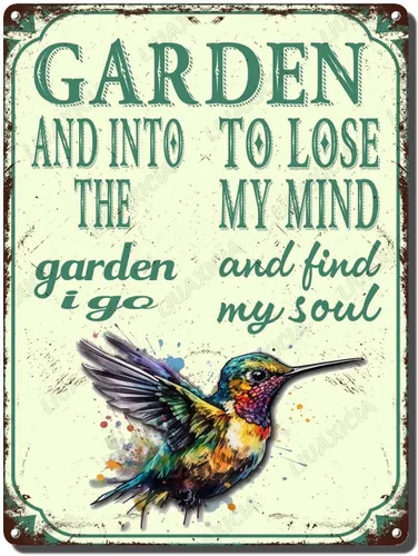 Vista 15 de LIUAXICIA Letreros divertidos de metal con texto en inglés "In The Garden to Lose My Mind and Find My Soul Bee Garden - Letreros de lata