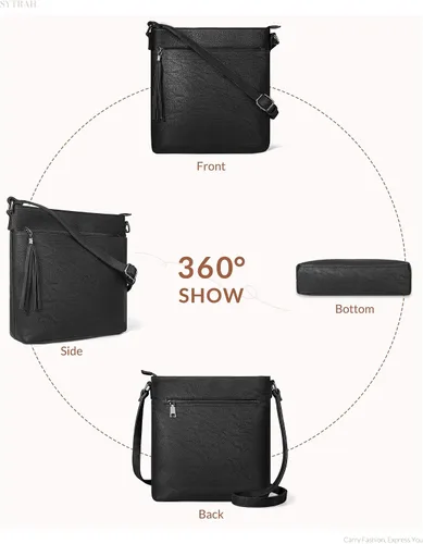 Vista 6 de SYTRAH Bolsos cruzados para mujer, bolso cruzado de cuero Vagan de alta calidad, correa ajustable, bolso de hombro ligero con borla