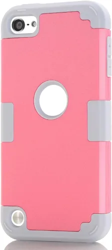 Vista 2 de Funda para iPod Touch 7/6/5 - PC duro de doble capa + silicona a prueba de golpes resistente de alto impacto (rosa + gris claro)