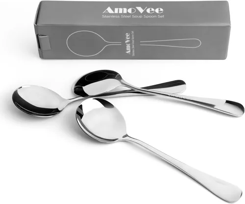 Vista 2 de 6 piezas de cucharas de sopa, cucharas de sopa de acero inoxidable de alta calidad, cubiertos aptos para lavavajillas en color plateado