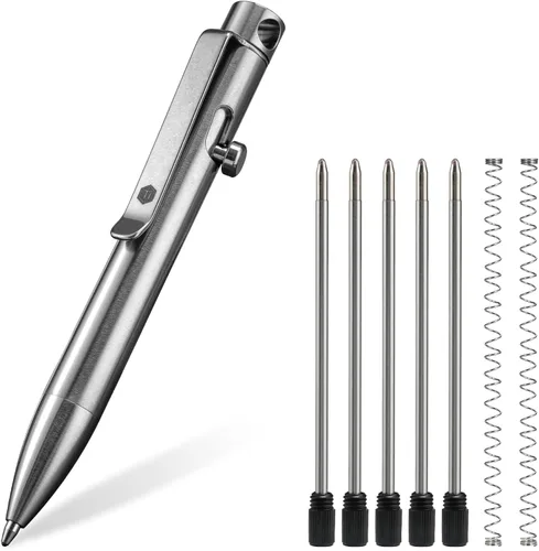 Vista 10 de KeyUnity KP01BK Bolt Action EDC Pen con clip, bolígrafo de bolsillo de titanio para transporte diario (negro)