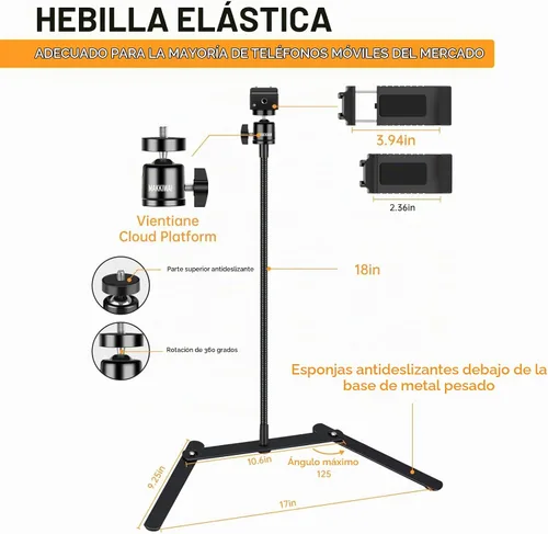 Vista 2 de Soporte de teléfono para grabación, trípode de teléfono ajustable