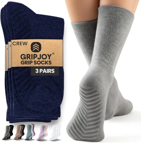 Vista 10 de Calcetines Gripjoy de agarre para mujer, antideslizantes, calcetines de agarre para mujer y hombre, para pilates, yoga, hospital, 3 pares, de largo