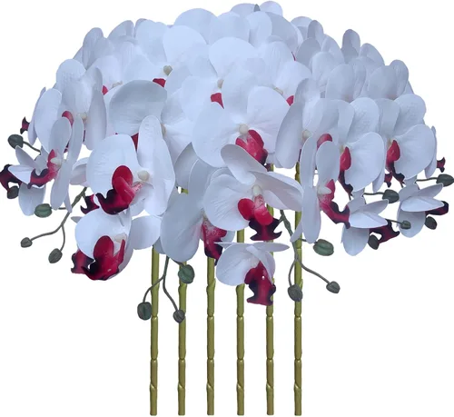 Vista 20 de FagusHome Flores de Phalaenopsis Artificiales de 32 Pulgadas 6 Piezas Tallos de Flores de Orquídeas Artificiales para Decoración del Hogar (Azul)