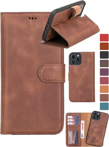Vista 11 de HARDISTON Funda de piel auténtica hecha a mano compatible con iPhone 11 Pro de 5.8 pulgadas, funda magnética desmontable con tarjeteros - bordes