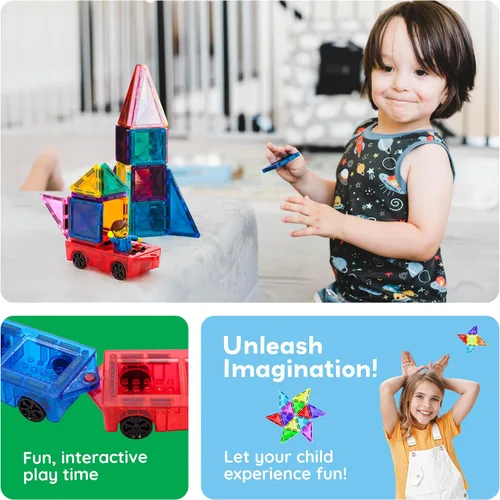 Vista 5 de PicassoTiles Kit de Construcción de Juguete de 2 Piezas Carro Mini Camión Conjunto de Vehículo para Bloques Magnéticos Piezas de Construcción