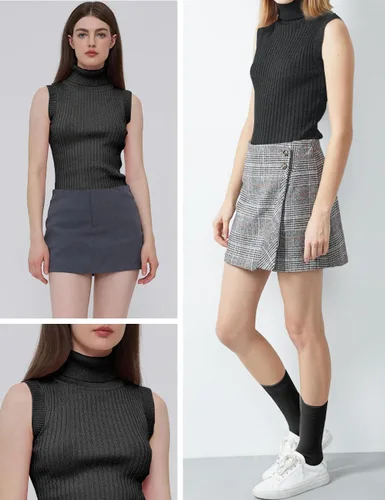 Vista 5 de v28 - Suéter elástico y tejido, con cuello alto y sin mangas para mujer