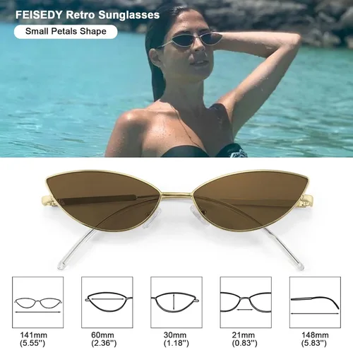 Vista 42 de FEISEDY Gafas de sol de diseñador de moda Retro pequeños pétalos forma arco templo diseño B2298