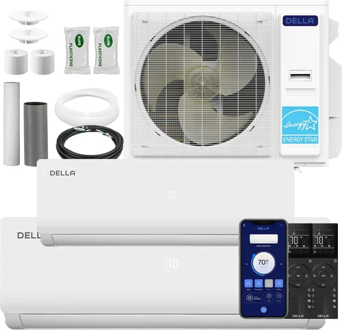 Vista 15 de DELLA 35K BTU Dual Zone Mini Split AC (9K+24K), 19 SEER2, 16ft Kits Blanco con juego de línea