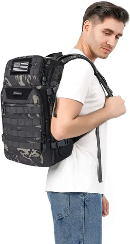 Vista 6 de MOSISO Mochila táctica de 30L, mochila militar de 3 días, mochila de asalto al aire libre, senderismo, caza, pesca, camping, entrenamiento, bolsa