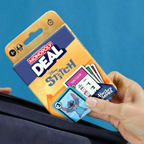 Vista 8 de Monopoly Deal: Edición Disney Stitch - Juego de cartas Basado en Lilo & Stitch de Disney Juegos de Disney para niños oficialmente licenciados