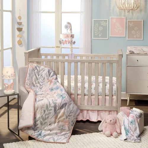 Vista 4 de Lambs & Ivy Baby Blooms Acuarela Floral/Mariposa Sábana Bajera de Algodón Ajustable para Cuna