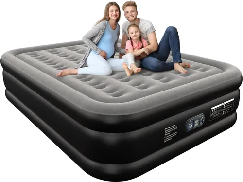 Vista 9 de Ezyrest Colchón de aire Queen con bomba incorporada, colchón inflable de doble altura de 13 pulgadas con parte superior flocada suave y bolsa