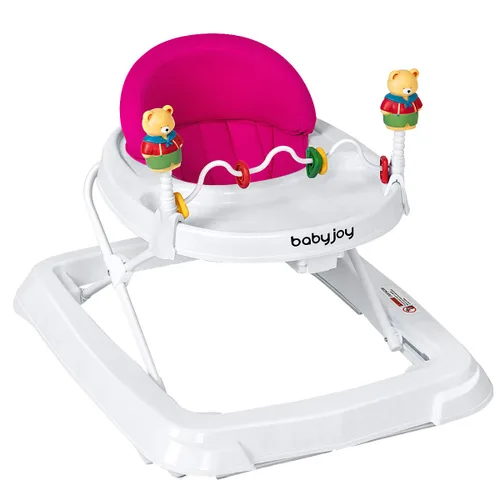 Vista 13 de BABY JOY Andador de bebé plegable, andador de actividades con altura ajustable, bandeja grande y juguetes removibles, andador de bebé con ruedas Azul