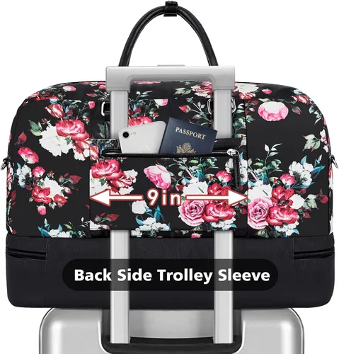 Vista 98 de IBFUN Bolsas de fin de semana para mujer, bolsa grande de lona para viaje, bolsa de viaje con compartimento para zapatos, 21 pulgadas, juego de 3