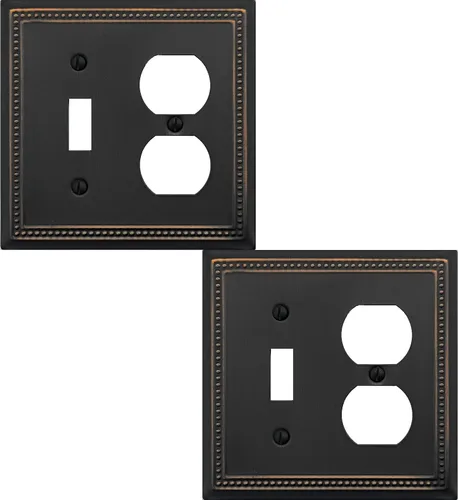 Vista 30 de OKAWYC Belaire - Cubierta para interruptor de luz de decoración individual, placa de pared de metal con cuentas, paquete de 4 unidades de bronce