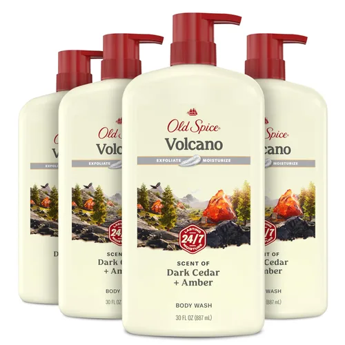 Vista 5 de Old Spice Gel de baño limpiador para hombres, ducha 24/7 fresco con aroma duradero, exfolia y humedad, suave para la piel, vitamina B3, volcán