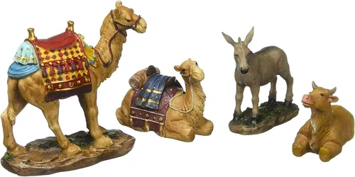 Vista 2 de Three Kings Gifts - Camellos, burro y buey, base inferior plana de Polystone para estabilidad, decoración del hogar, juegos y figuras de belén