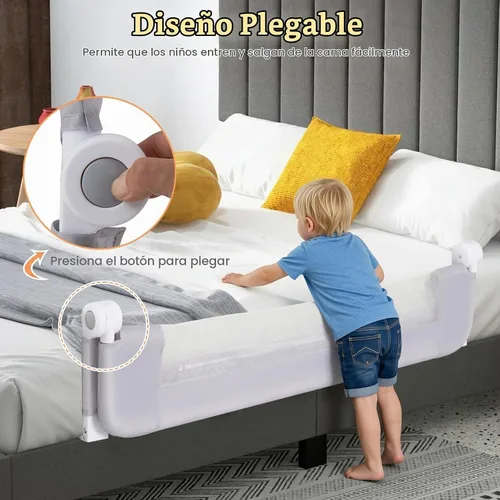 Vista 5 de BABY JOY - Barandillas de cama para niños pequeños, extralargas, protector de cama de seguridad abatible para cuna convertible, barandilla plegable
