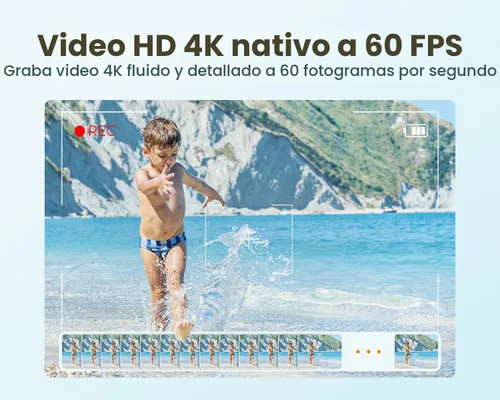 Vista 2 de Cámara de acción 4K60FPS con pantalla táctil, cámara subacuática impermeable de 131.2 ft con tarjeta SD de 64 G, cámara de estabilización de 6 ejes