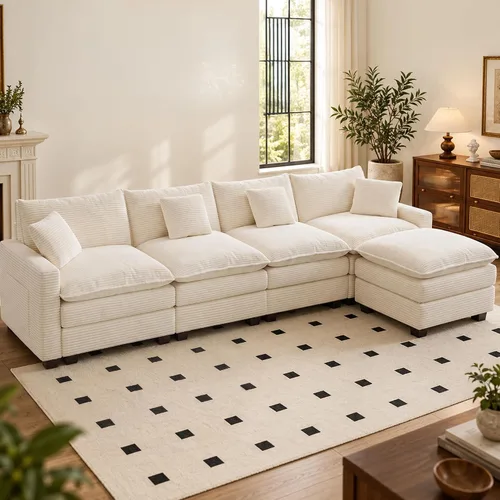 Vista 69 de Sofá seccional modular de 107", sofá de nube en forma de L con otomana Negro