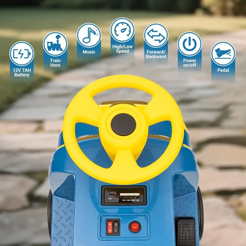 Vista 8 de Tren de paseo de 2 plazas y 12 V para niños con asiento abatible Azul
