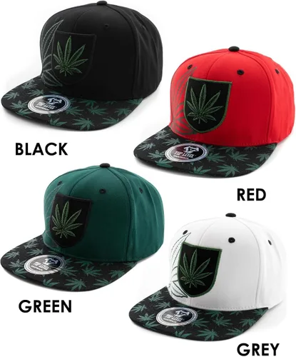 Vista 4 de Gorra de béisbol bordada con diseño de hojas de marihuana y cannabis