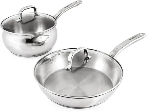 Vista 3 de BergHOFF Belly Shape - Juego de utensilios de cocina de acero inoxidable 18/10, 7 piezas, tapas de vidrio, calentamiento rápido, uniforme, placa