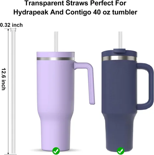 Vista 2 de Pajitas de repuesto compatibles con vaso Hydrapeak Voyager de 40 onzas, popote reutilizable transparente de 12.6 pulgadas para vaso Contigo