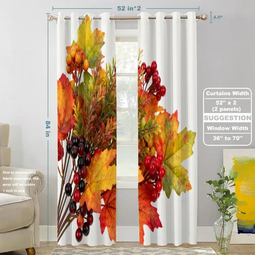 Vista 288 de Shrahala Orange Autumn Autumn Blackout Curtain Tiers, Fall Kitchen Valance Light Blocking Tier Drapes with Rod Pocket, 2 Pack 26 X 24 in