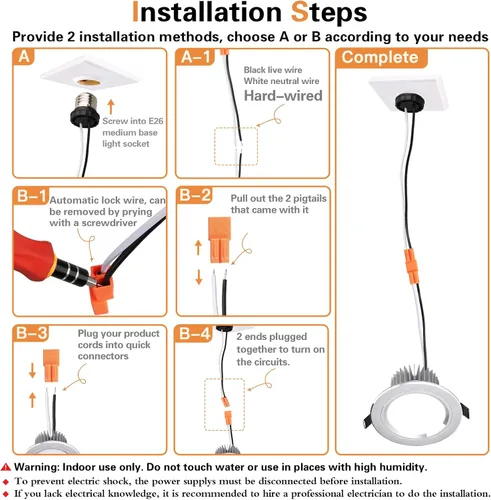 Vista 3 de Helunsi Adaptador de Enchufe E26, Paquete de 2 Enchufes de Bombilla con Cable, Enchufe de Luz Macho Roscado, Adaptador de Enchufe de Luz Empotrada