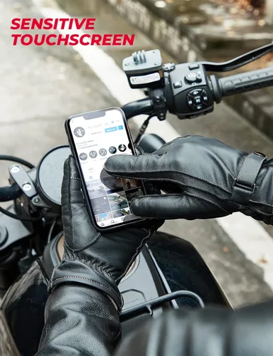 Vista 4 de KEMIMOTO Sheepskin Leather Driving Motorcycle Gloves for Men Women All Fingers Touchscreen Texting Riding Winter Dress Black Cashmere Lined Gloves